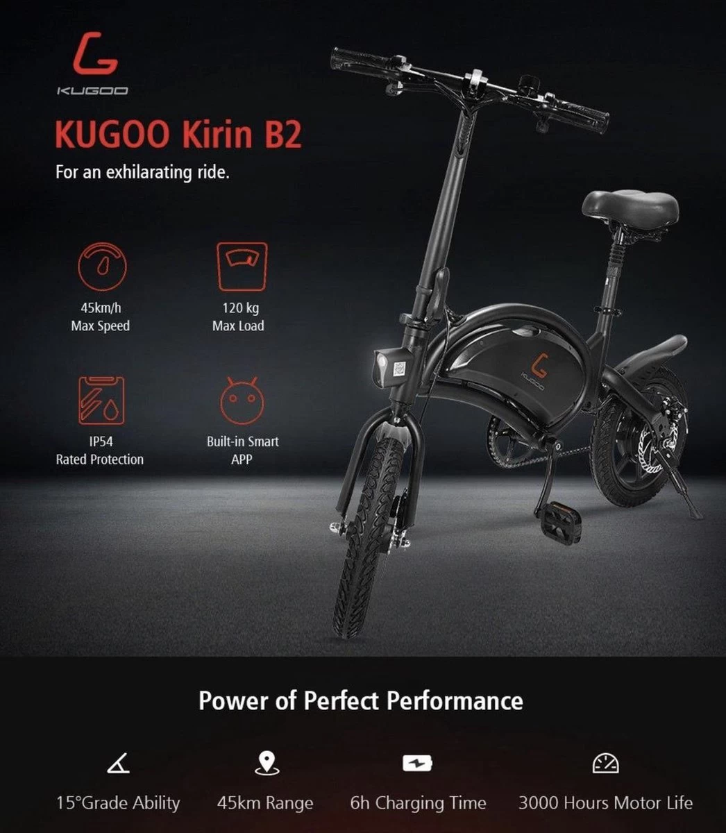 Matrix E Bike - Kugoo B2 Pro - Elektrische Opvouwbare Fiets/step 14 Inch 400W - Met Trappers - Snelheid Max. 45 Km/u - Afbeelding 2