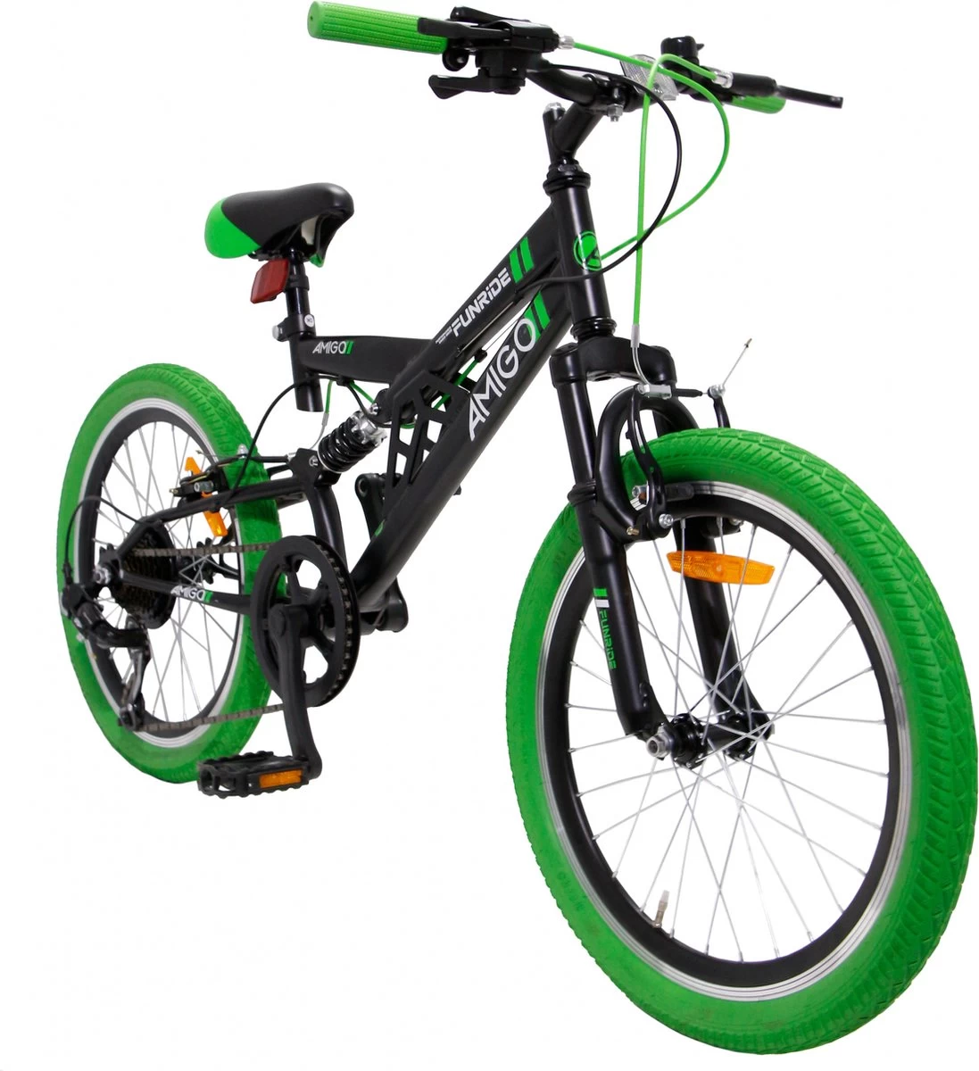 Amigo Fun Ride - Mountainbike 20 Inch - Voor Jongens En Meisjes - Met 7 Versnellingen - Zwart/Groen - Afbeelding 2