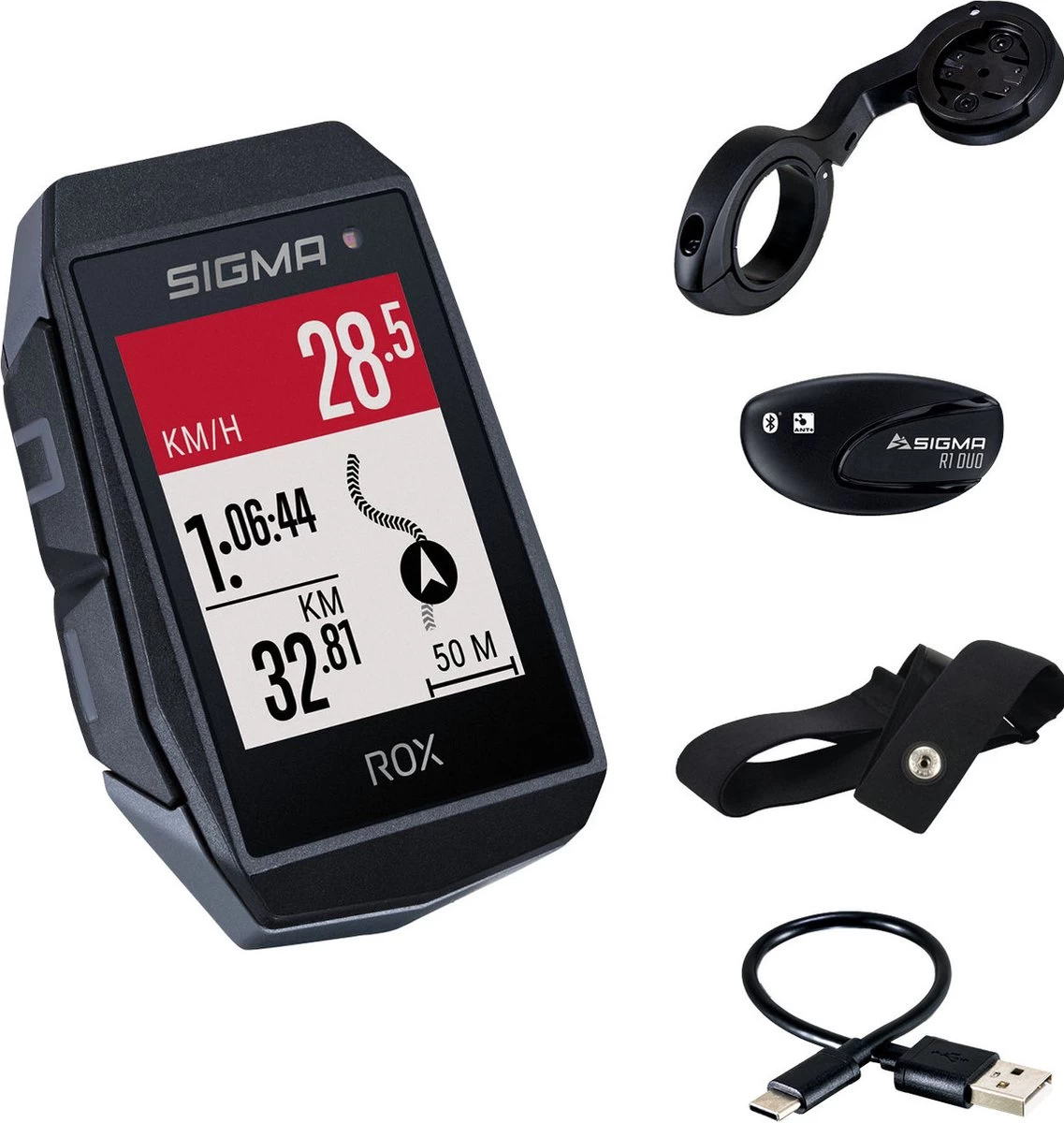 Sigma Sport ROX 11.1 EVO GPS Fietscomputer - HR Set - Zwart