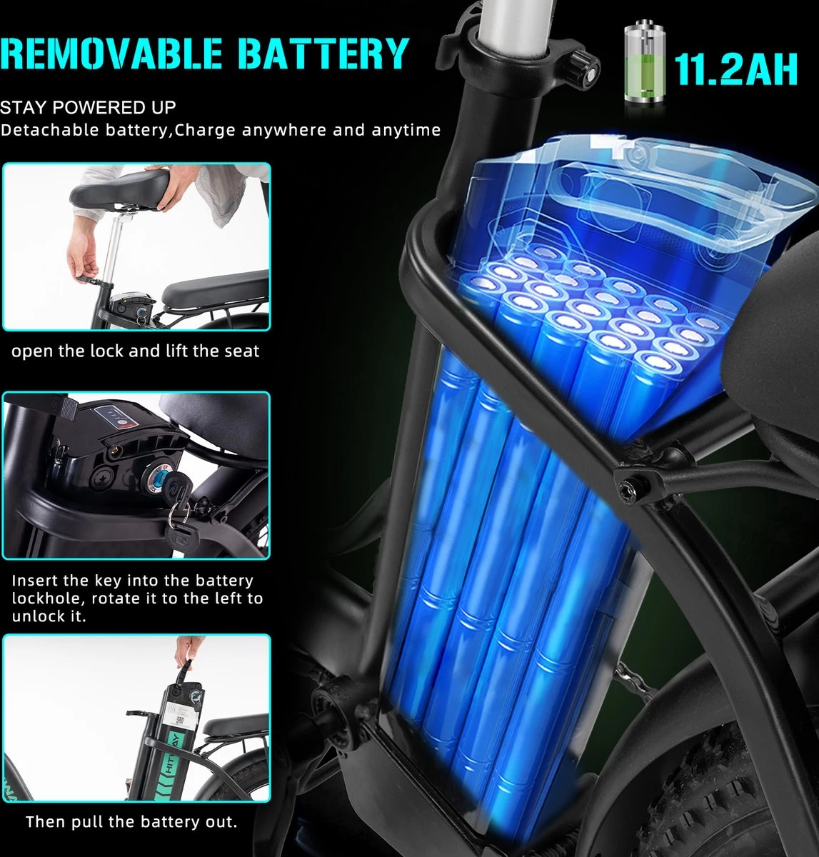 Hitway BK6 Elektrische Fiets | Opvouwbare E-bike | 20 Inch Fat Tire | 350W Motor | 10Ah | Zwart/Groen - Afbeelding 2