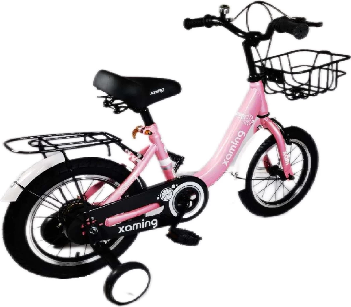 Kinderfiets -14 Inch Kinderfiets -vanaf 3-5 Jaar Jongens En Meisjes Fietsen -Terugtrap -Rem -Stabilisatoren(2 Zijwieltjes)-Mandje - Achterbank-de Bel-Roze - Afbeelding 3