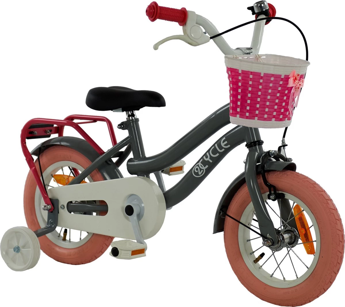 2Cycle Pretty - Kinderfiets - 12 Inch - Grijs-Roze - Meisjesfiets - Afbeelding 2