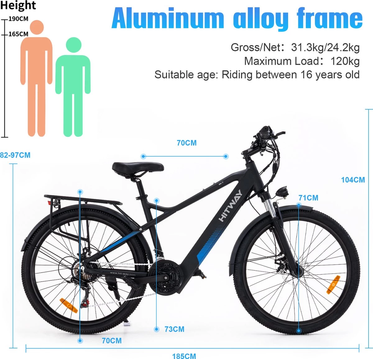 Hitway Elektrische Fiets Off-Road | Electric Mountain Bike | E-bike | 250W Motor | 26 Inch | Zwart - Afbeelding 4