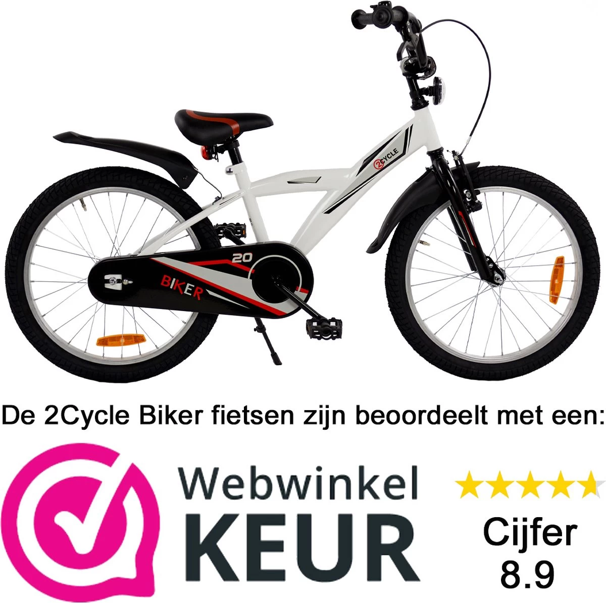 2Cycle Biker Kinderfiets - 20 Inch - Wit - Jongensfiets - Afbeelding 2