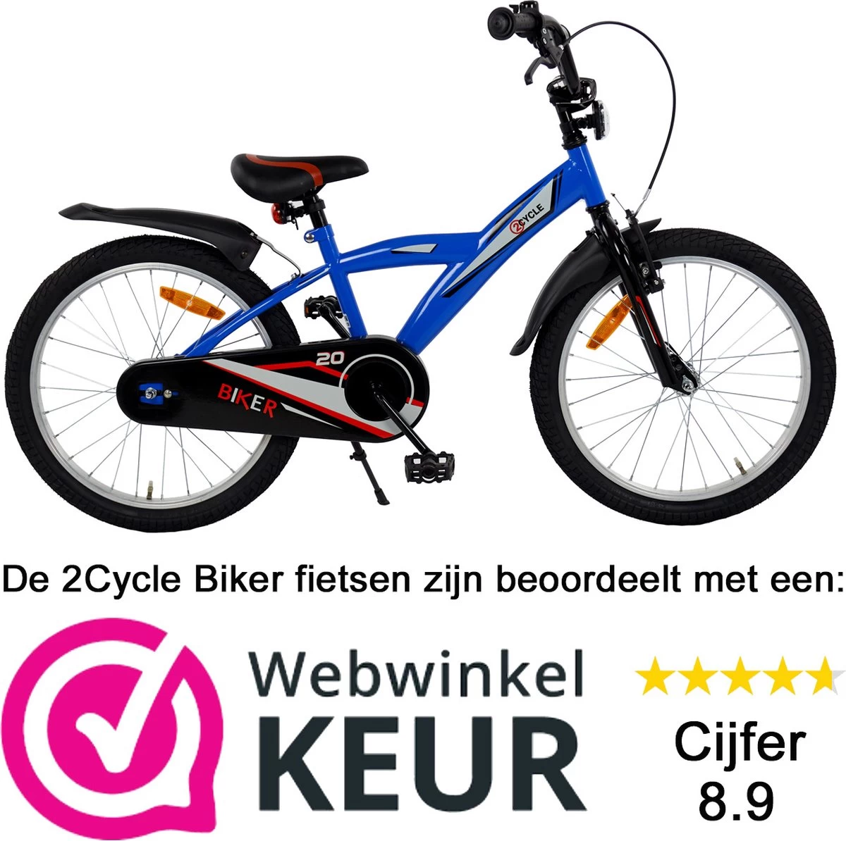 2Cycle Biker Kinderfiets - 20 Inch - Blauw - Jongensfiets - Afbeelding 2