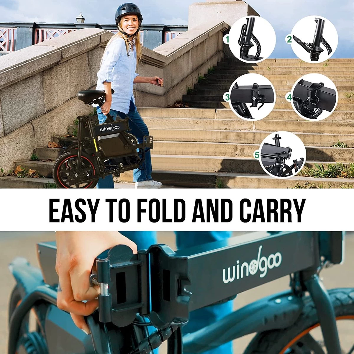 Windgoo B20 V2 - Smart E Bike - APP IOS Android - Elektrische Vouwfiets Zonder Gashandel - 250W - 14 Inch - 25 KM/H - Zwart - Afbeelding 11