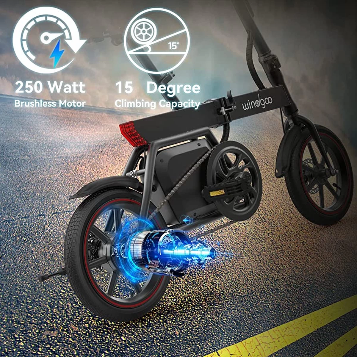 Windgoo B20 V2 - Smart E Bike - APP IOS Android - Elektrische Vouwfiets Zonder Gashandel - 250W - 14 Inch - 25 KM/H - Zwart - Afbeelding 14