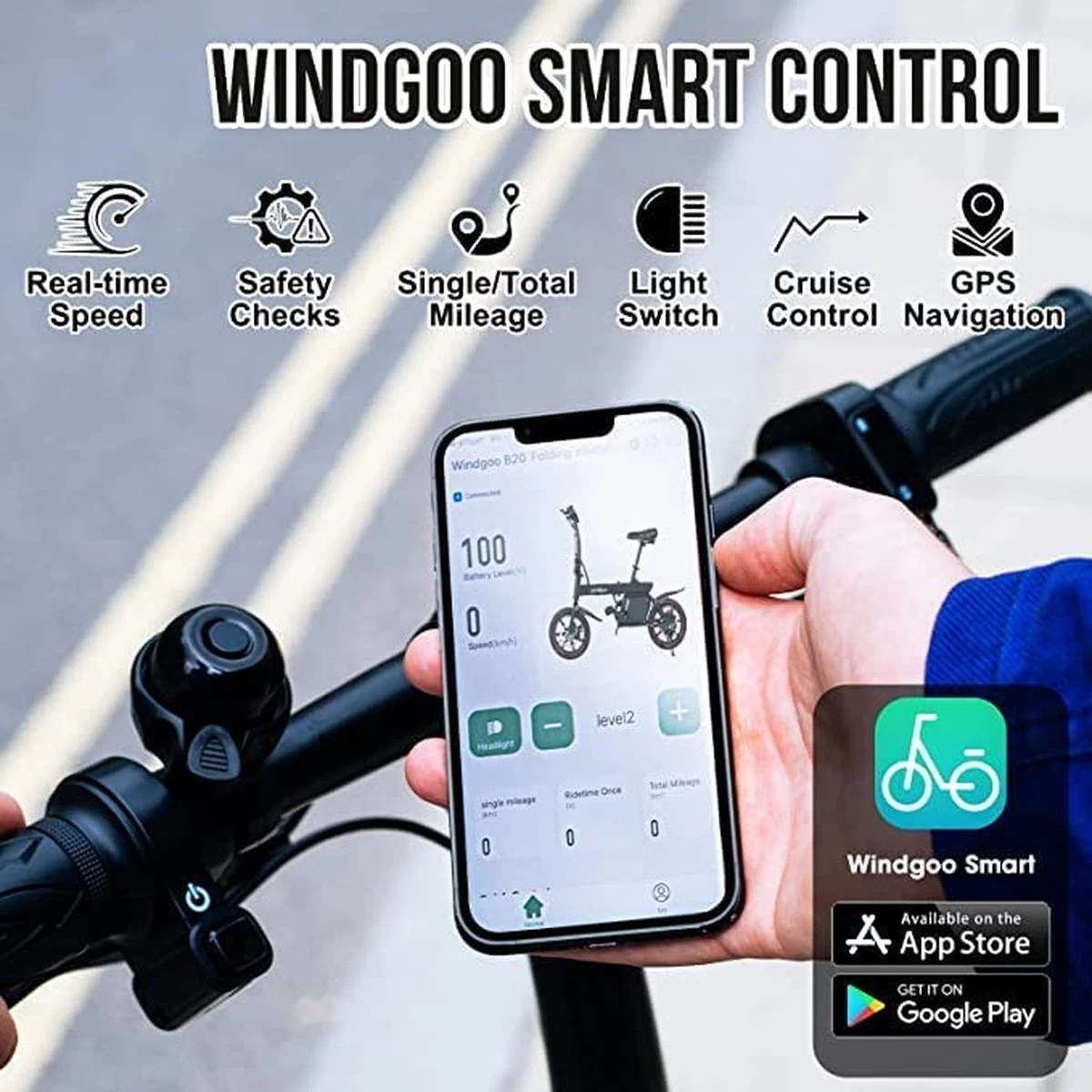 Windgoo B20 V2 - Smart E Bike - APP IOS Android - Elektrische Vouwfiets Zonder Gashandel - 250W - 14 Inch - 25 KM/H - Zwart - Afbeelding 15