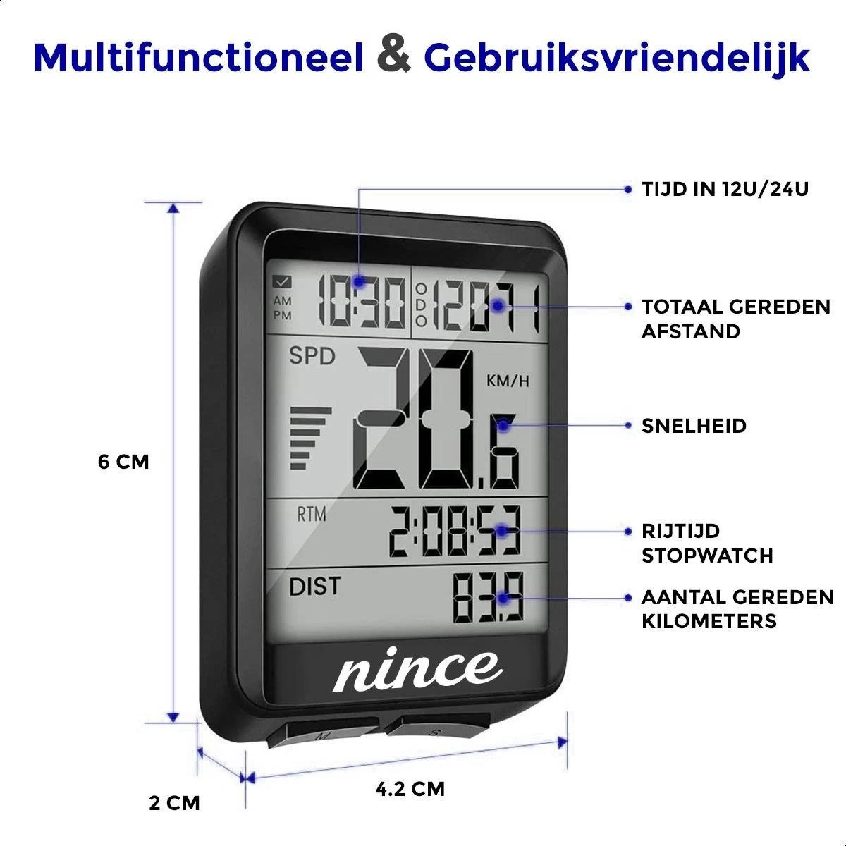 Nince Draadloze Fietscomputer Van Hoge Kwaliteit 2022 Model - Fiets Computer Draadloos Waterdicht - Afbeelding 7