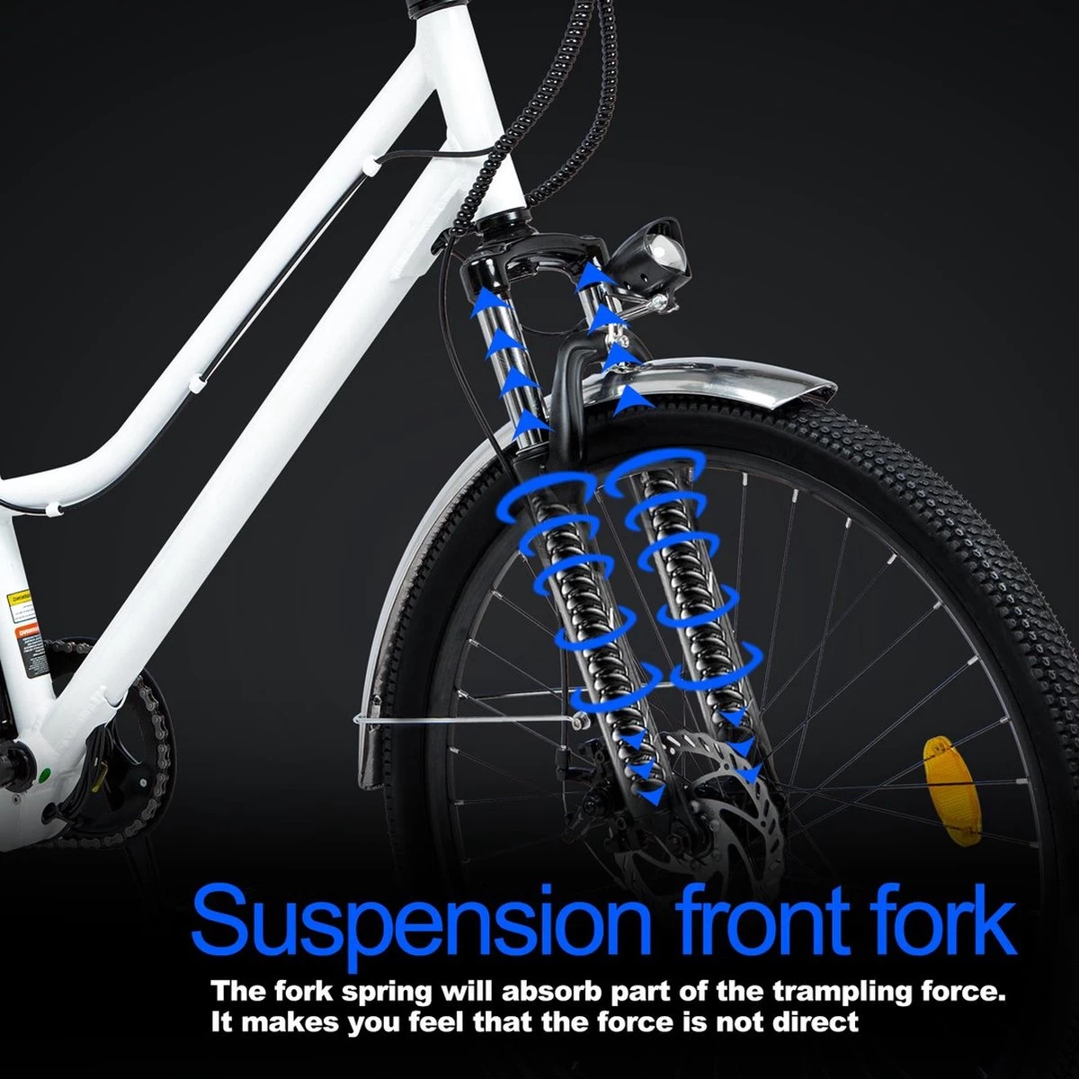 HITWAY 26 Inch E-bike, Elektrische Fiets Voor Heren En Dames, Pedelec Stadsfietsen, 250 W Motor, 36 V/11,2 Ah E-bike, Shimano 7 Versnellingen, 35-90 Km| Wit / Blauw - Afbeelding 4