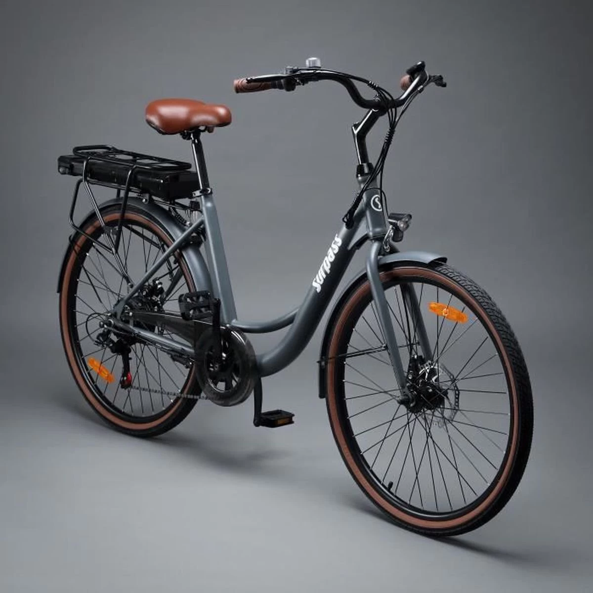 Elektrische Stadsfiets 26 '' (F264) - Stalen Frame - 6 Versnellingen Shimano - Schijfremmen - 10 Ah - Grijs - Afbeelding 5