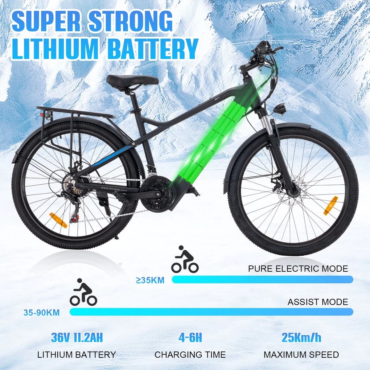 HITWAY 26" Elektrische Mountainbike, 35-70KM Power Assist-fietsen Voor Mannen En Vrouwen, 48V/7,5Ah/250W Krachtige E-bike - Afbeelding 2