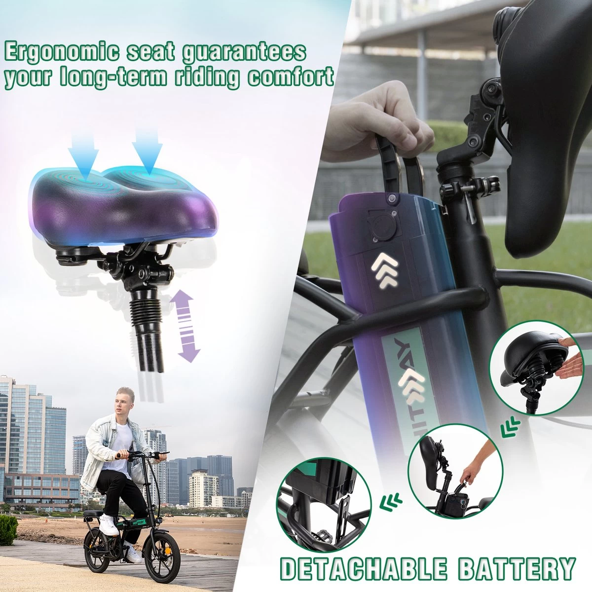 Hitway Elektrische Fiets | Opvouwbare E-bike | 16 Inch | 250W Motor | Zwart - Afbeelding 4