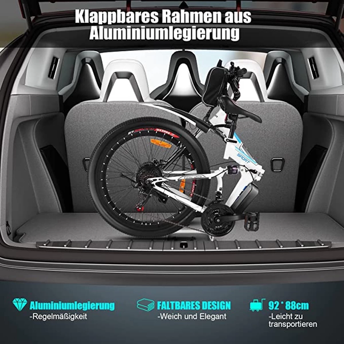 Myatu E-Bike 26-inch E-bike Voor Vrouwen En Mannen, Mountainbike Elektrische Fiets Met 36V 10.4AH Accu En Shimano 21 Versnellingen, 21 Versnellingen, Derailleur, 250 W-Zwart En Blauw - Afbeelding 7