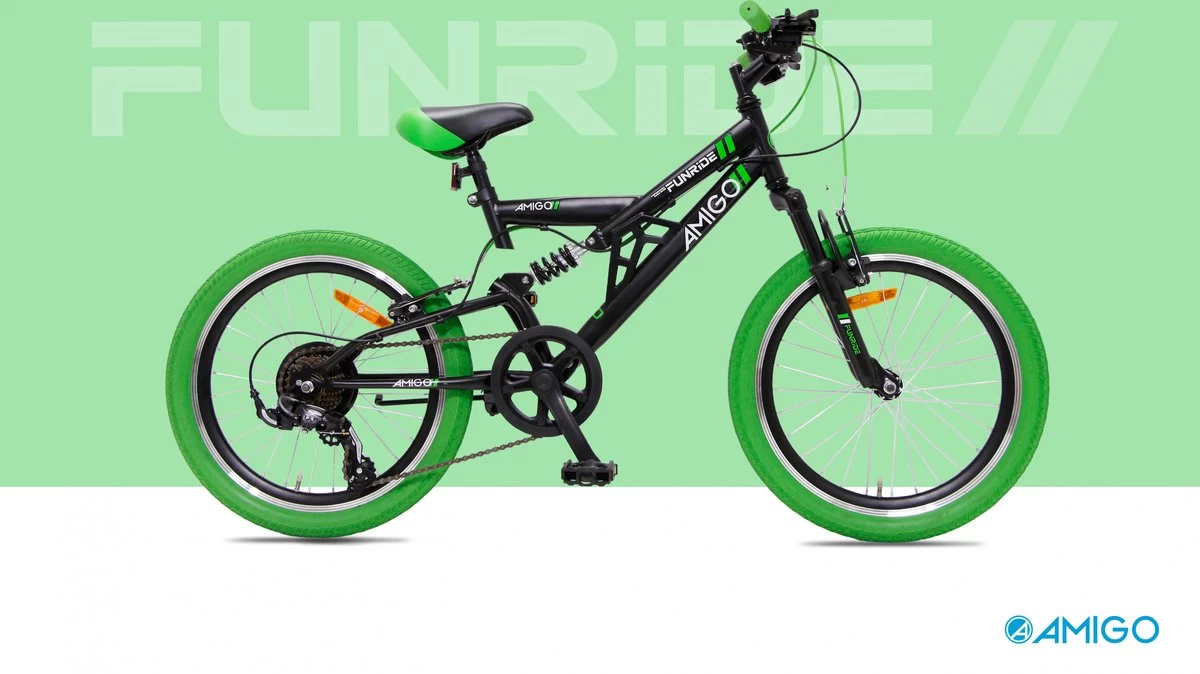 Amigo Fun Ride - Mountainbike 20 Inch - Voor Jongens En Meisjes - Met 7 Versnellingen - Zwart/Groen - Afbeelding 5