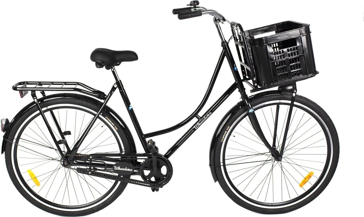 Wheelerz.nl Omafiets 28 Inch / 53cm Zwart | Incl Voordrager & Krat