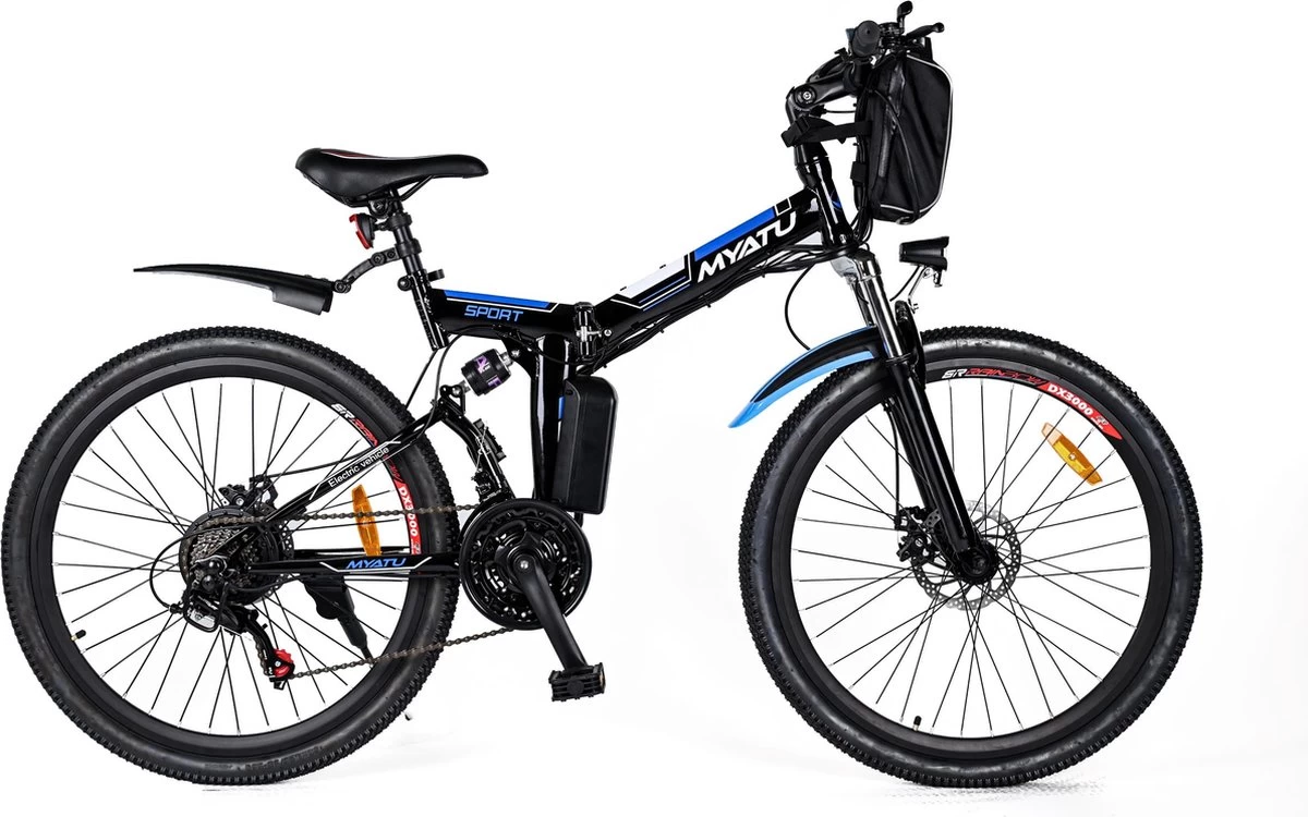Myatu E-Bike 26-inch E-bike Voor Vrouwen En Mannen, Mountainbike Elektrische Fiets Met 36V 10.4AH Accu En Shimano 21 Versnellingen, 21 Versnellingen, Derailleur, 250 W-Zwart En Blauw