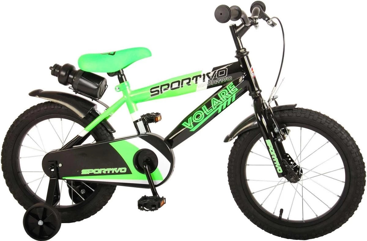 Volare Sportivo Kinderfiets - Jongens - 16 Inch - Neon Groen Zwart - 95% Afgemonteerd - Afbeelding 2