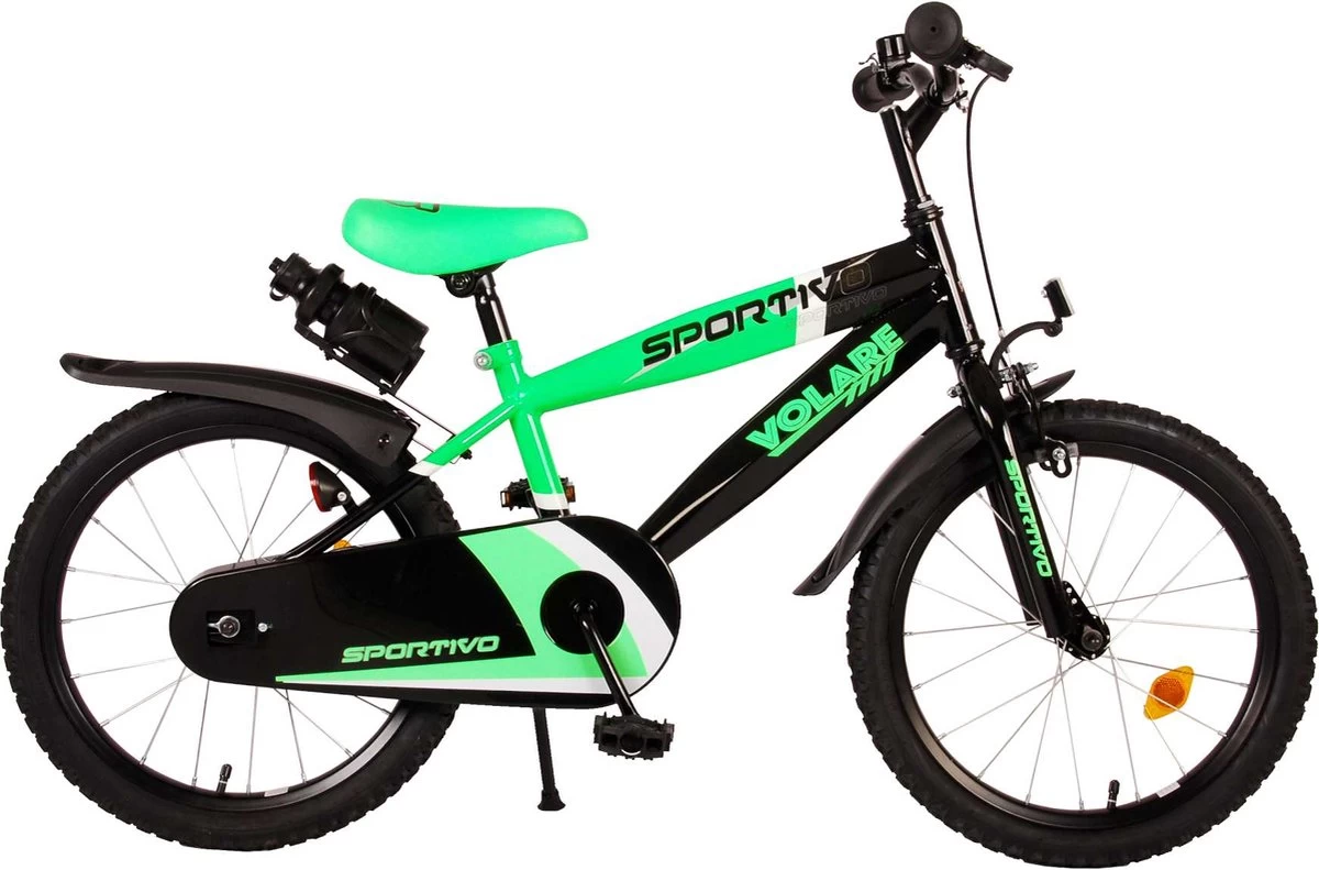 Volare Sportivo Kinderfiets - Jongens - 18 Inch - Neon Groen Zwart - 95% Afgemonteerd