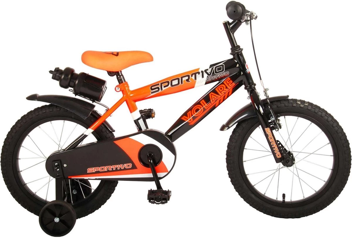Volare Sportivo Kinderfiets - Jongens - 16 Inch - Neon Oranje Zwart - 95% Afgemonteerd