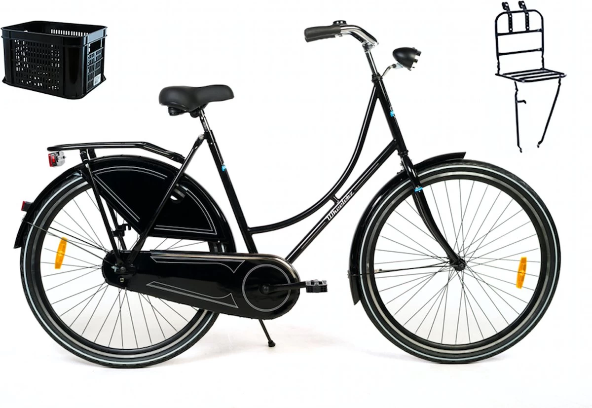Wheelerz.nl Omafiets 28 Inch / 53cm Zwart | Incl Voordrager & Krat - Afbeelding 2
