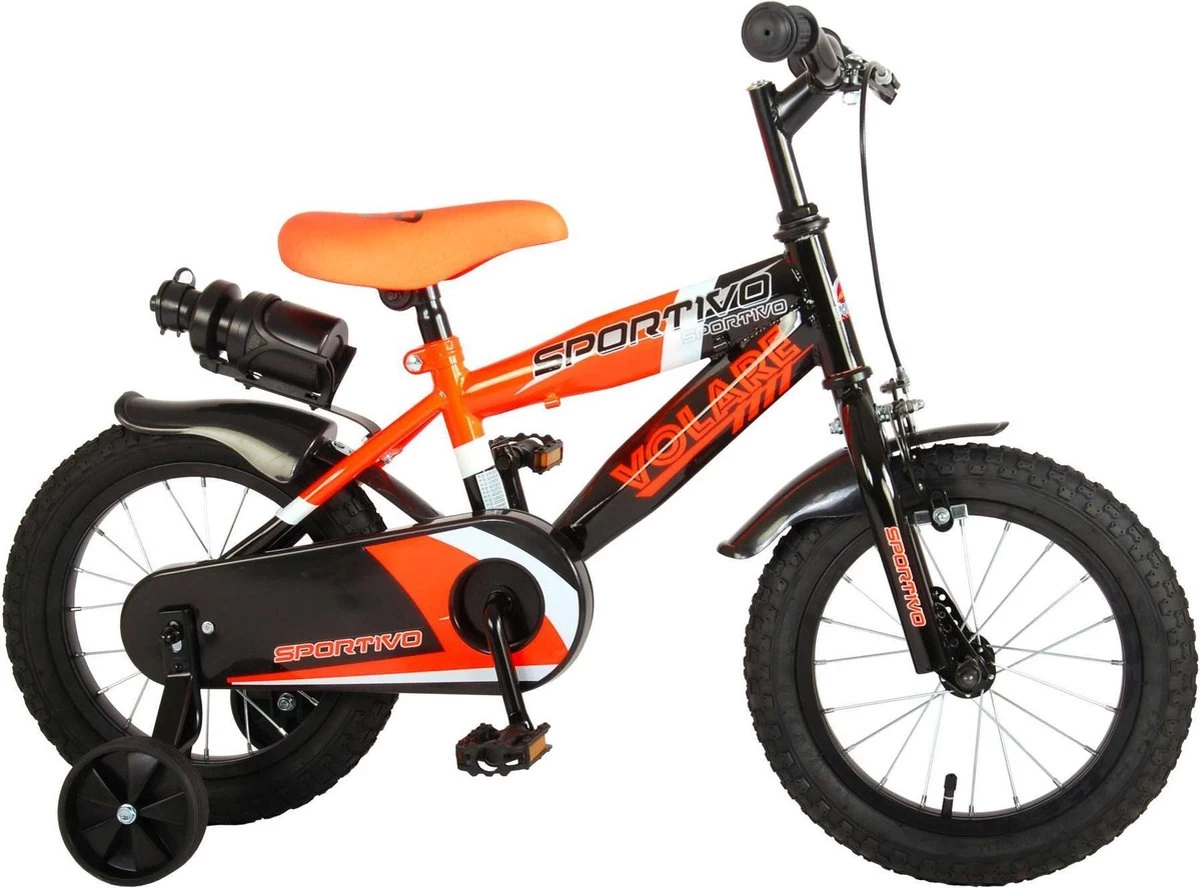 Volare Sportivo Kinderfiets - Jongens - 14 Inch - Neon Oranje/Zwart - 95% Afgemonteerd - Afbeelding 2