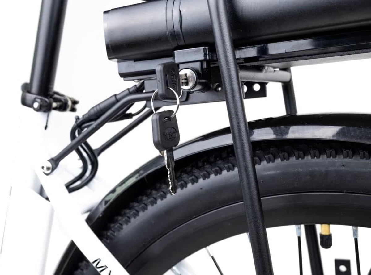 Myatu E-Bike Heren En Dames Lage Instap Met 45 Cm Aluminium Frame, 6 Versnellingen, 250 Wh Afneembare Lithium Batterij 40-80 Km Range, Trekking Ebike Met 1.95 X 26 Inch Wiel (Wit, Urban) - Afbeelding 5