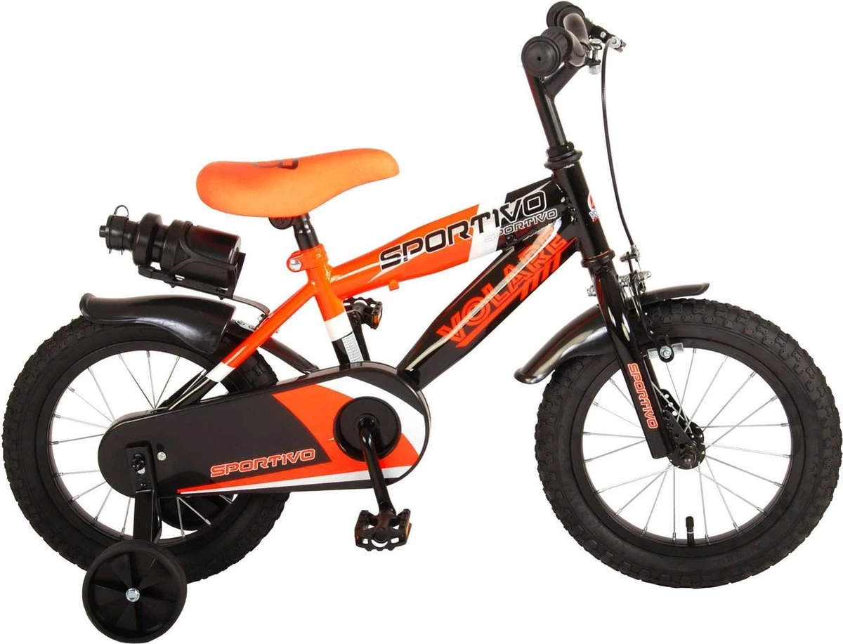 Volare Sportivo Kinderfiets - Jongens - 14 Inch - Neon Oranje/Zwart - 95% Afgemonteerd