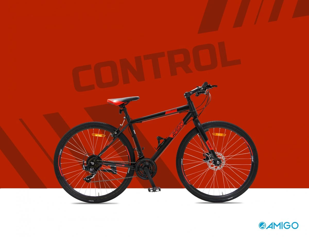 Amigo Control - Mountainbike 28 Inch - Voor Dames En Heren - Met 21 Versnellingen - Zwart/Rood - Afbeelding 5