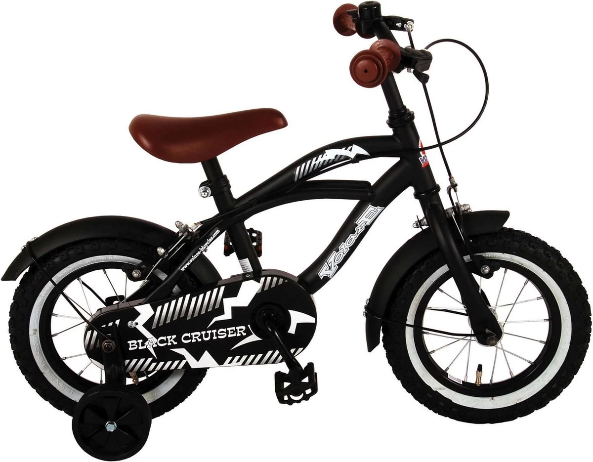 Volare Black Cruiser Kinderfiets - Jongens - 12 Inch - Zwart - 2 Handremmen