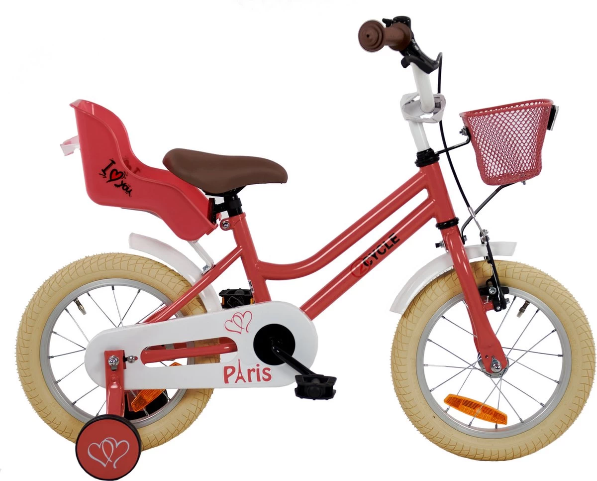 2Cycle Paris Meisjesfiets - 14 Inch - Roze-Wit - Met Poppenzitje - Meisjesfiets - Afbeelding 3