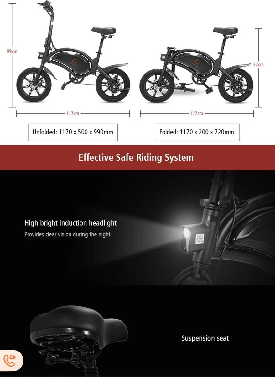 Matrix E Bike - Kugoo B2 Pro - Elektrische Opvouwbare Fiets/step 14 Inch 400W - Met Trappers - Snelheid Max. 45 Km/u - Afbeelding 7