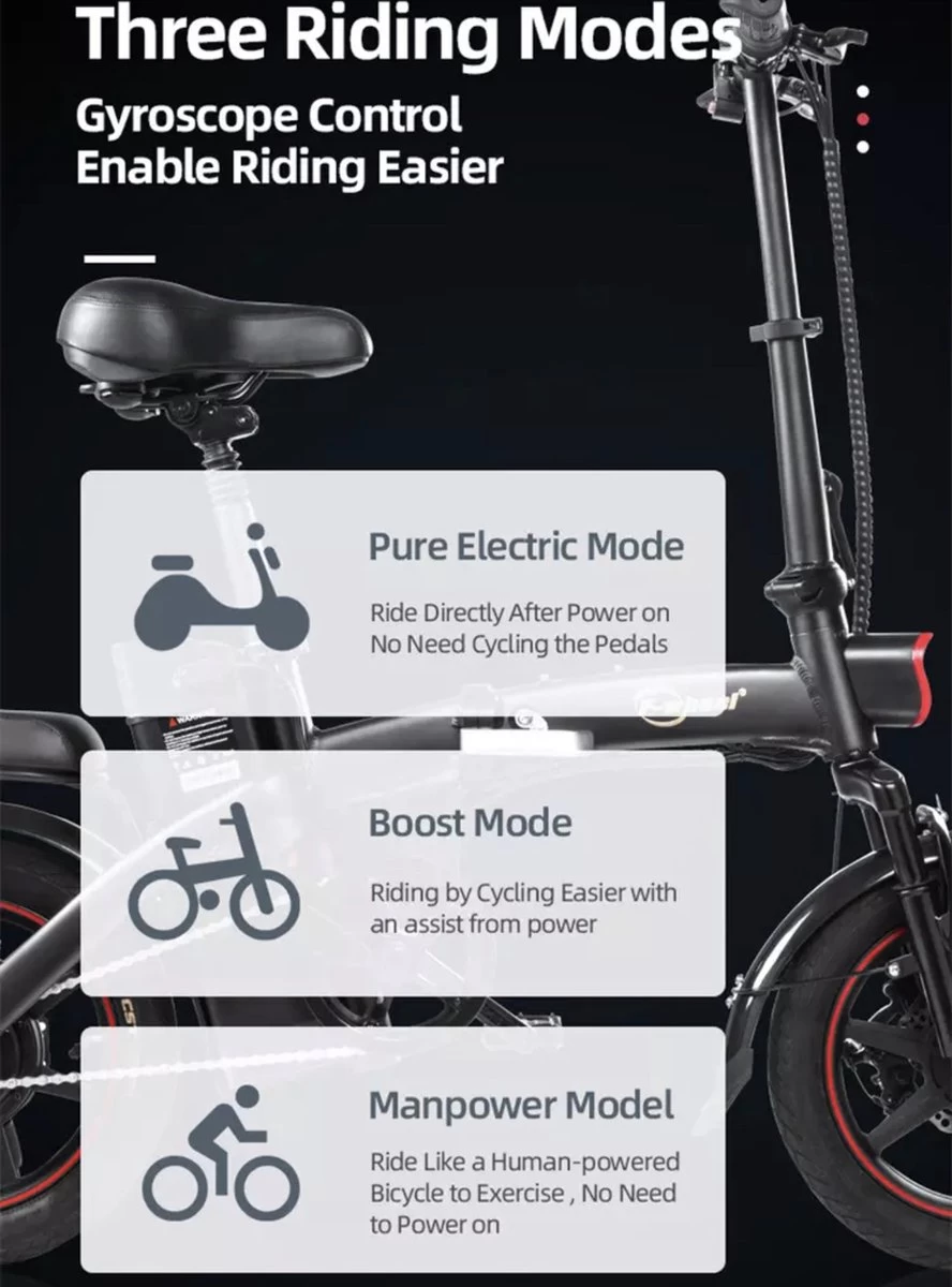 F-Wheel DYU A5 - Elektrische Vouwfiets - E Bike - 14 Inch - 7.5 Ah - 25km/u - Zwart - Afbeelding 9