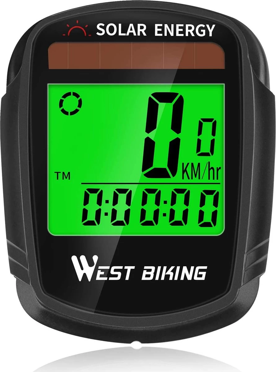 Draadloze Verlichte Fietscomputer - USB Oplaadbaar- Op Zonne- Energie - Kilometerteller - Klok - Calorie Teller - Snelheidsmeter - Auto Wake - IPX7 Waterdicht - 5 Talen - Met Verlichte LCD Display - Multifunctioneel - Inclusief Sensor - Zwart - Afbeelding 4