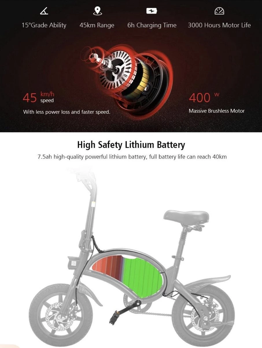 Matrix E Bike - Kugoo B2 Pro - Elektrische Opvouwbare Fiets/step 14 Inch 400W - Met Trappers - Snelheid Max. 45 Km/u - Afbeelding 13