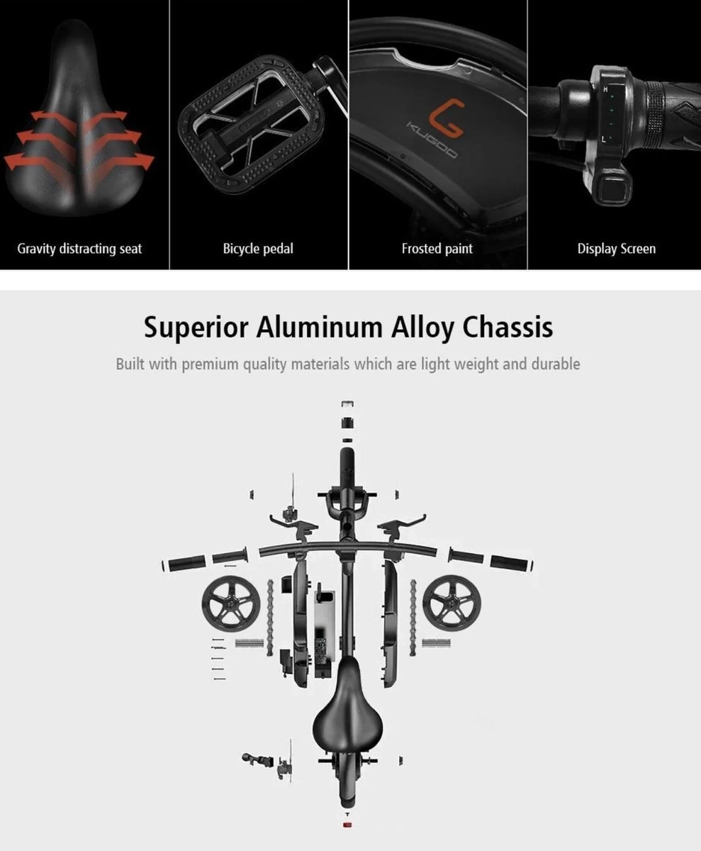 Matrix E Bike - Kugoo B2 Pro - Elektrische Opvouwbare Fiets/step 14 Inch 400W - Met Trappers - Snelheid Max. 45 Km/u - Afbeelding 10